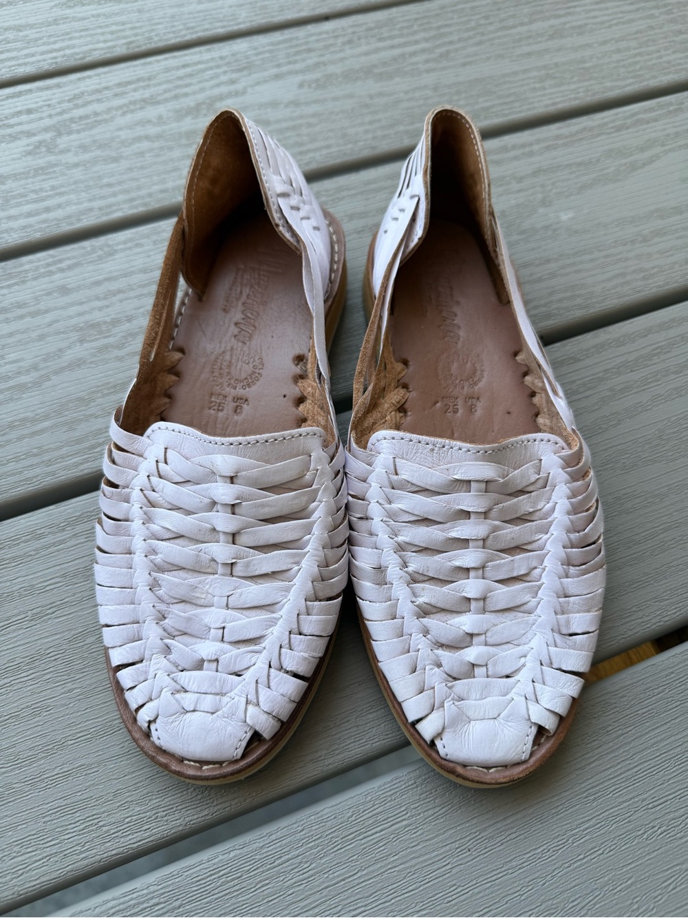 Macarena Collection Handmade Leather Huarache Flats White Size 8